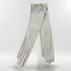 Vintage White Leather Gloves New Without Tags Size 7 1/2 Elbow Length 80s